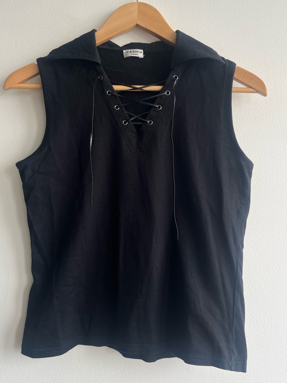 Black Lace-Up Sleeveless Top | Y2K Goth Grunge Fairycore Boho Festival Tank Sz S